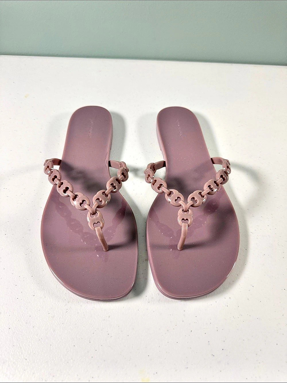 Tory Burch Gemini Link Jelly Flip-Flop Chain Strap Flat Sandals Purple US 11